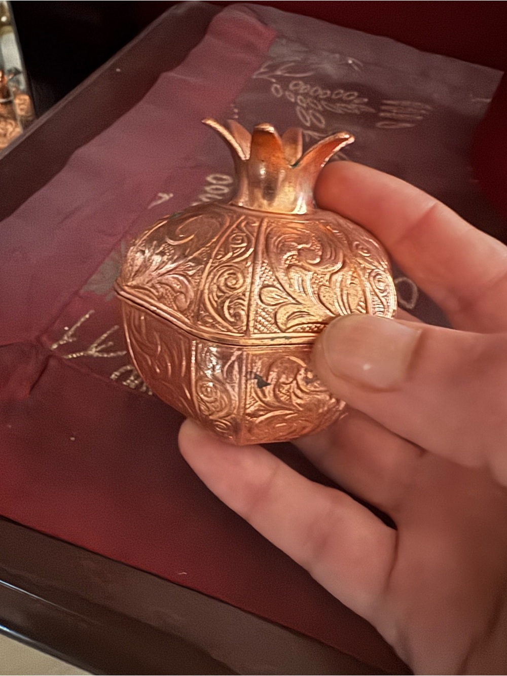 Ornate Pomegranate Trinket Box - Copper Tone